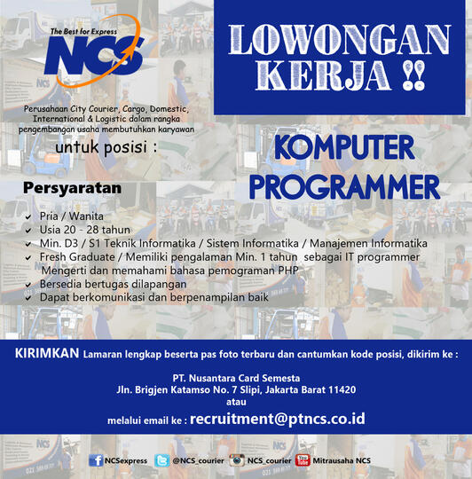 DIBUTUHKAN PROGRAMMER PHP PT.NCS