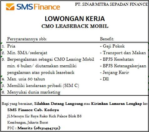 Lowongan Cmo Leaseback Mobil Pt Sms Finance Kaskus