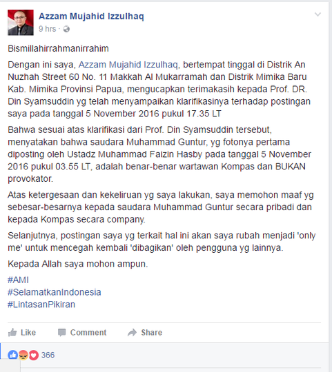 Akun FB Penyebar Kameramen Kompas TV Provokator Akhirnya Minta Maaf