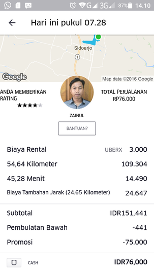 Tarif bikin maboook, GPS driver uber ngaco.