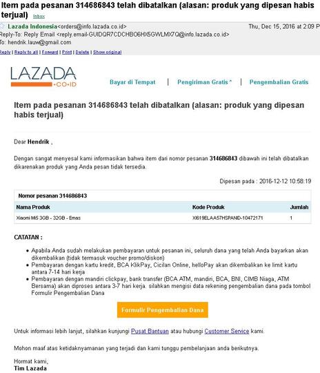 Kekecewaan Harbolnas 12-12-2016 di Lazada Pesanan dibatalkan