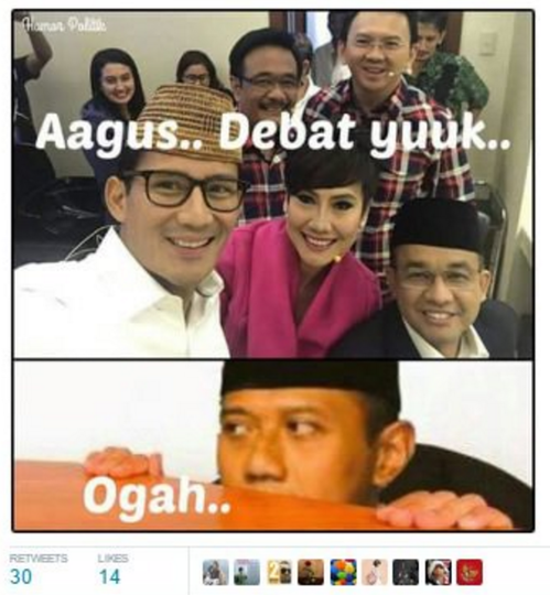 Meme-meme Lucu Ini Sindir Agus yang Tak Ikut Debat Cagub