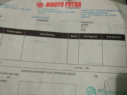 BARANG RUSAK EKSPEDISI DINOYO PUTRA LEPAS TANGGUNG JAWAB