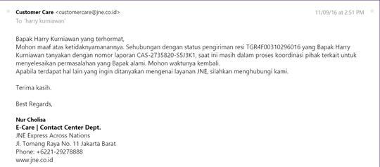 surat terbuka untuk JNE, kinerja yang amburadul berujung kerugian