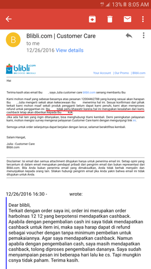 Kecewa dengan Cashback 12 12 blibli.com