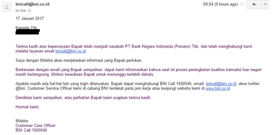 SURAT TERBUKA UNTUK BANK BNI