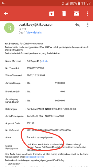 BCA : Beli Pulsa Gagal, Limit terpotonģ.