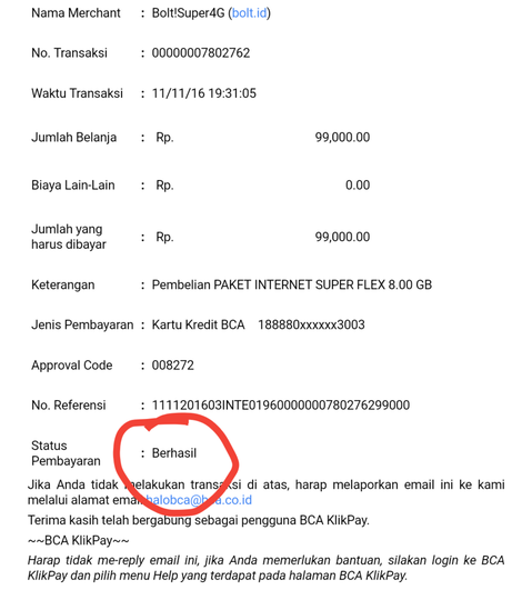 BCA : Beli Pulsa Gagal, Limit terpotonģ.