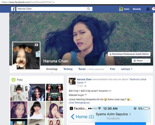 Penipuan oleh akun FB Haruna Chan aka FarahDewi3424