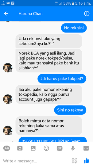 Penipuan oleh akun FB Haruna Chan aka FarahDewi3424