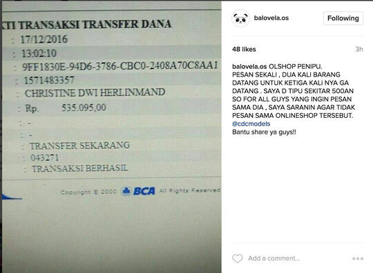 PENIPUAN OL SHOP INSTAGRAM ID: CDCMODELS