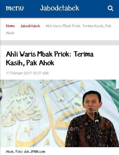 Ahli Waris Mbah Priok: Terima Kasih, Pak Ahok