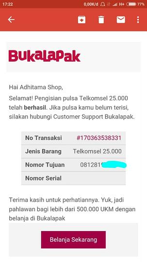 Beli pulsa di Bukalapak gk masuk