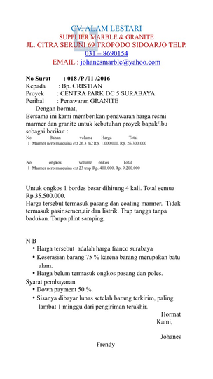 penipuan oleh johanes frendy cv alam lestari surabaya