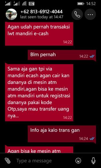 MODUS PENIPUAN MANDIRI E-CASH
