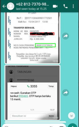 PENIPUAN MODUS E -CASH HAMPIR SAJA JADI KORBANYA BARUSAJA TERJADI !