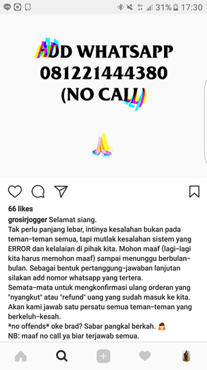 Surat Terbuka u/ GROSIRJOGGER Ricky Nurhadiansyah untuk mengembalikan Uang saya