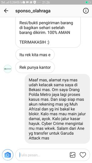 Surat terbuka Bagi Agan Penipu Dengan Akun @sponso_olahraga Di Instagram