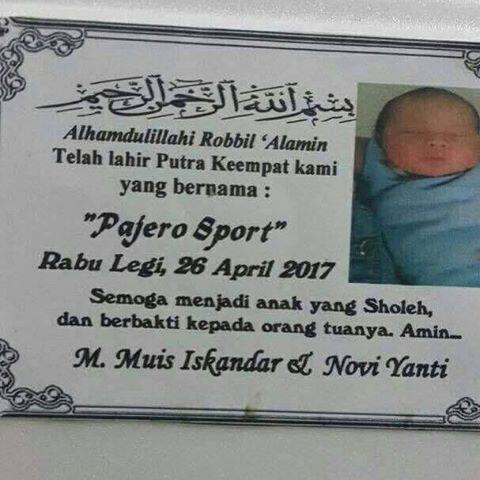 Viral, Anak Ini Dikasih Nama Pajero Sport Gan