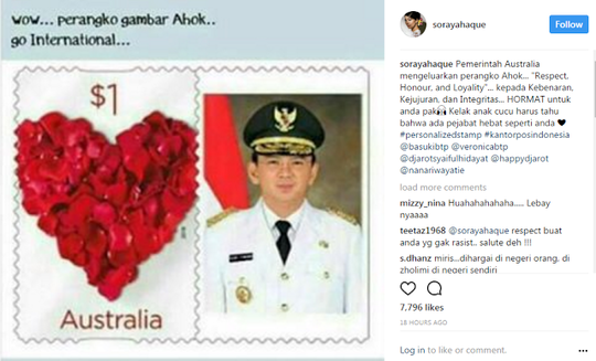 Soraya Haque Pamer Perangko Australia Bergambar Ahok