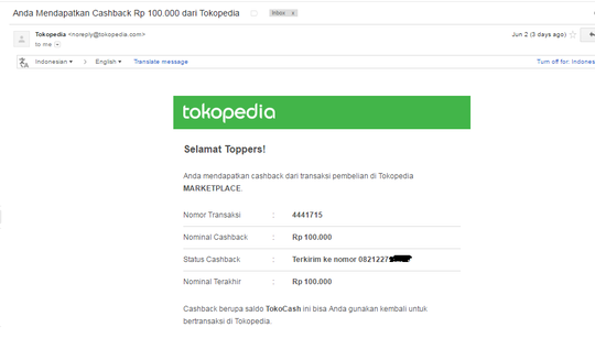 Merasa di Bohongi promo CashBack Tokopedia TOKOCASH