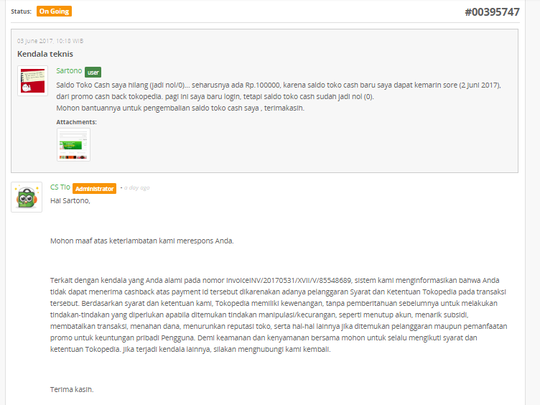 Merasa di Bohongi promo CashBack Tokopedia TOKOCASH