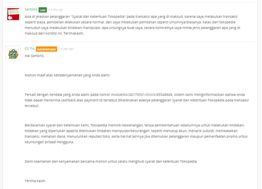 Merasa di Bohongi promo CashBack Tokopedia TOKOCASH