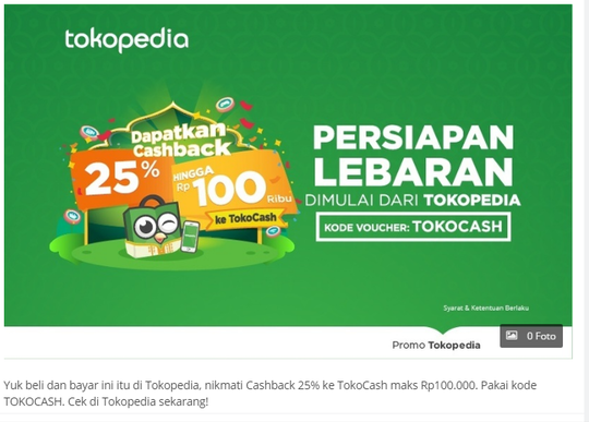 Merasa di Bohongi promo CashBack Tokopedia TOKOCASH