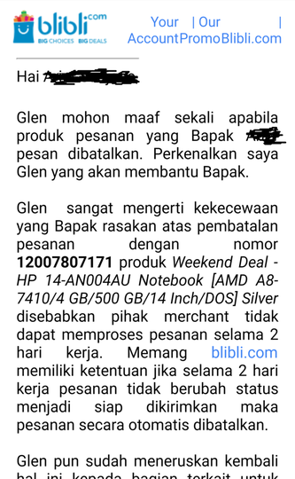 Pertama kali dikecewakan oleh Blibli