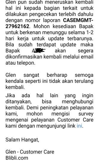Pertama kali dikecewakan oleh Blibli