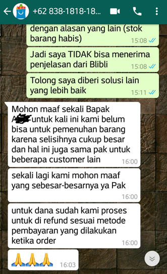Pertama kali dikecewakan oleh Blibli