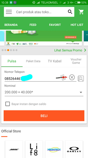 PROMO TOKOPEDIA Beli pulsa 200rb BONUS 40rb