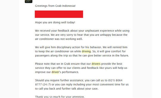  Customer service GRAB mengecewakan.Keluhan customer diabaikan begitu saja. 