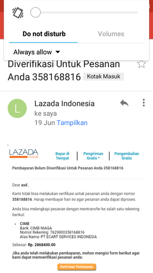LAZADA HARAP HENTIKAN NOTIFIKASI ORDER EXPIRED KE EMAIL SAYA KARENA SANGAT MENGGANGGU