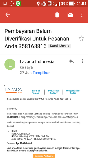 LAZADA HARAP HENTIKAN NOTIFIKASI ORDER EXPIRED KE EMAIL SAYA KARENA SANGAT MENGGANGGU