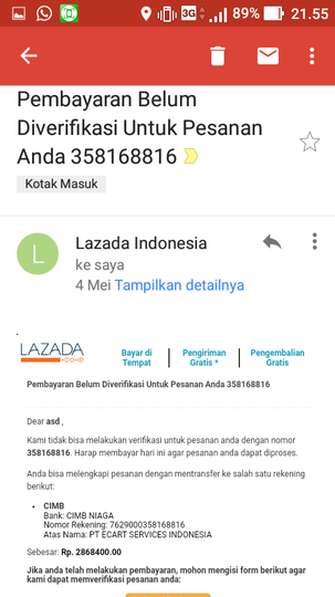 LAZADA HARAP HENTIKAN NOTIFIKASI ORDER EXPIRED KE EMAIL SAYA KARENA SANGAT MENGGANGGU