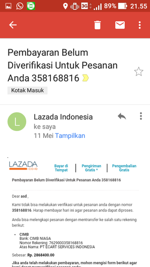 LAZADA HARAP HENTIKAN NOTIFIKASI ORDER EXPIRED KE EMAIL SAYA KARENA SANGAT MENGGANGGU