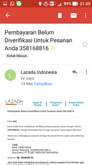 LAZADA HARAP HENTIKAN NOTIFIKASI ORDER EXPIRED KE EMAIL SAYA KARENA SANGAT MENGGANGGU