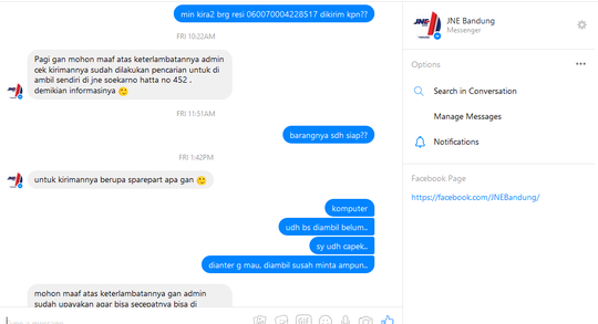 Pelayanan JNE bandung mengecewakan