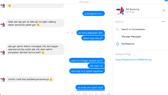 Pelayanan JNE bandung mengecewakan