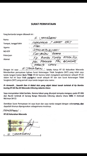 Tindakan dan perbuatan Lurah Marunda dan Kasiepem Kel Marunda Terhadap Persil no.29