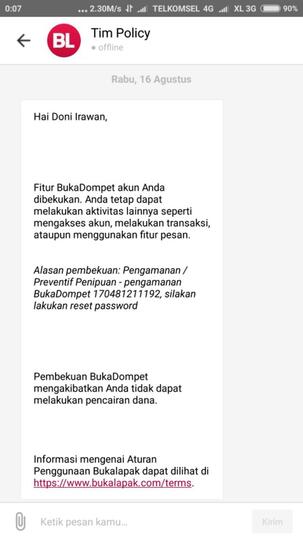 Saldo bukalapak saya dibekukan 