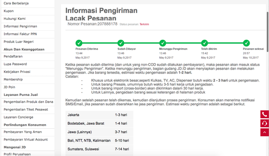 JD.id Pengiriman mengecewakan