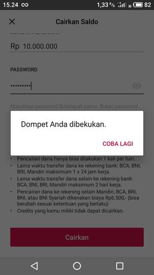 PEMBEKUAN SALDO BUKADOMPET BUKALAPAK SETELAH REFUND PEMBATALAN TRANSAKSI SEBESAR 10JT
