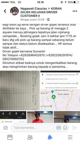DICARI!! HATI HATI DENGAN DRIVER GOSEND PENCURI BAWA KABUR BARANG