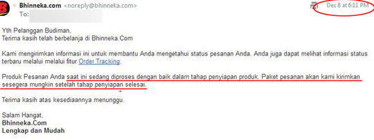 Kecewa pelayanan bhinneka.com