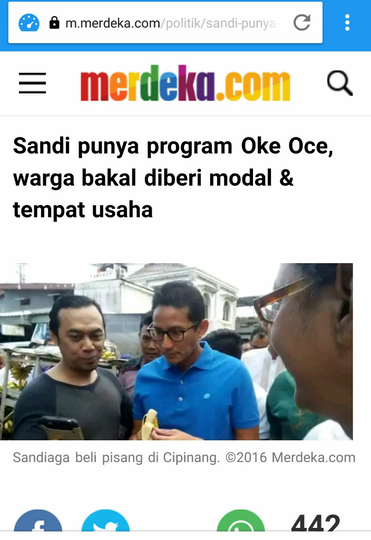 Sandi Uno : dari Awal, Kami Tak Pernah "BERJANJI" Beri Modal OK OCE !!!