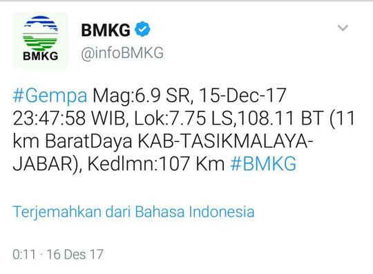 Gempa 7,3 SR Guncang Pulau Jawa