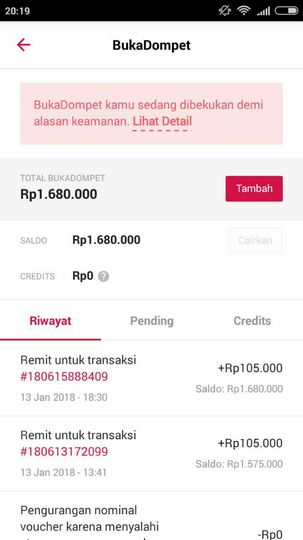 Dompet Buka Lapak Di Bekukan