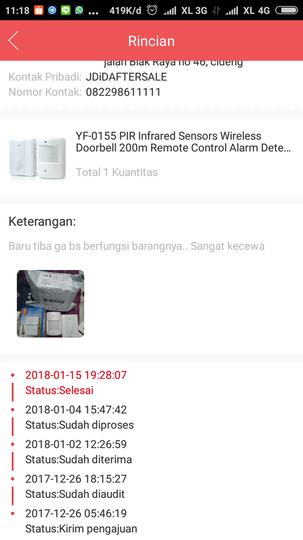 CS jd.id, aftersales n finance ga kunjung refund uang pembelian Doorbell